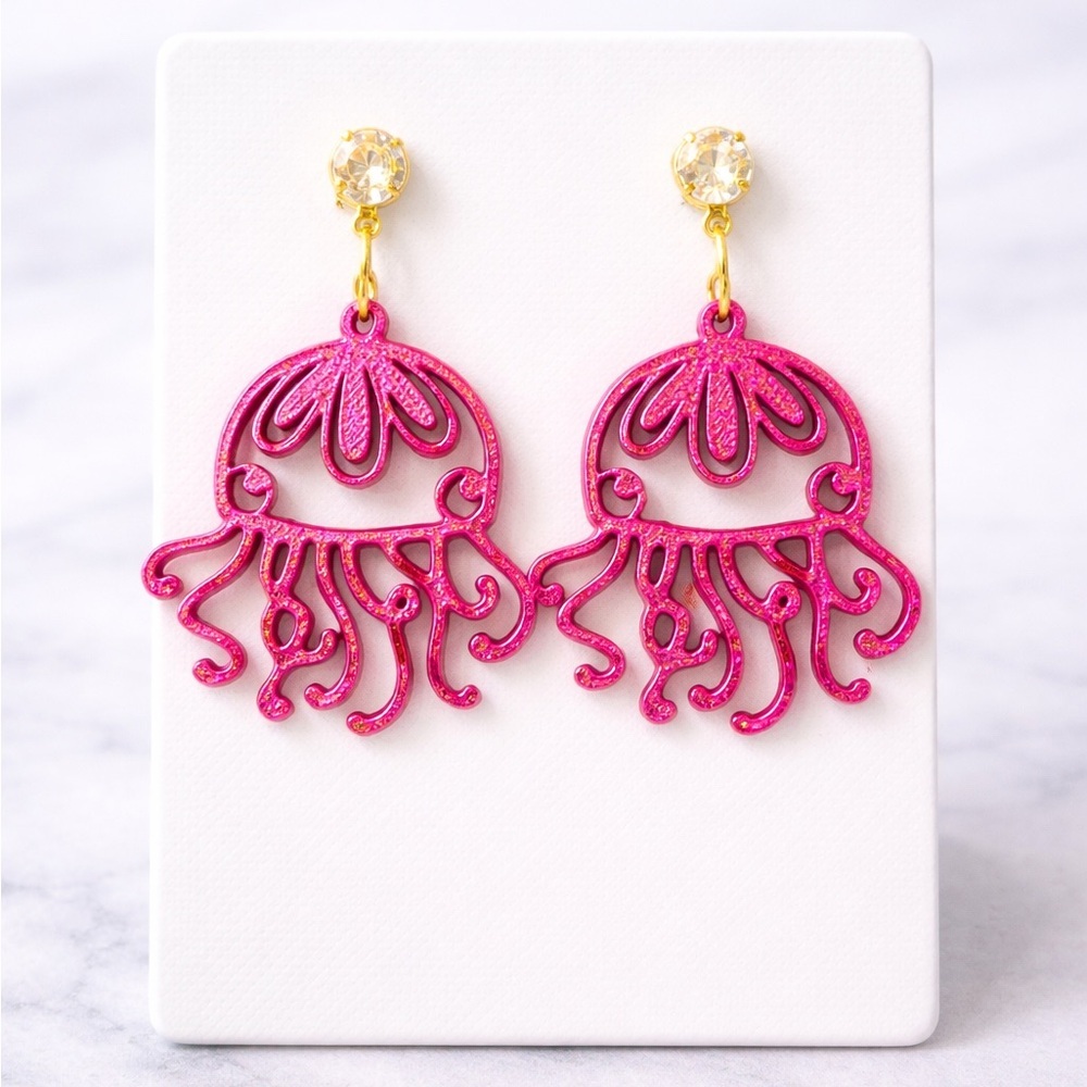 Burgundy and Gold Color Shift Jellyfish Earrings - Picture 1 of 6